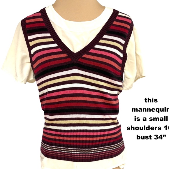 vest top THE LIMITED XS/S vintage striped V neck pullover silk blend fine knit - Picture 3 of 8
